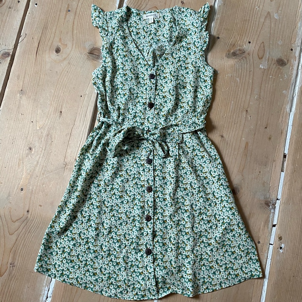 Monteau Green Daisy Button-Front Midi Dress